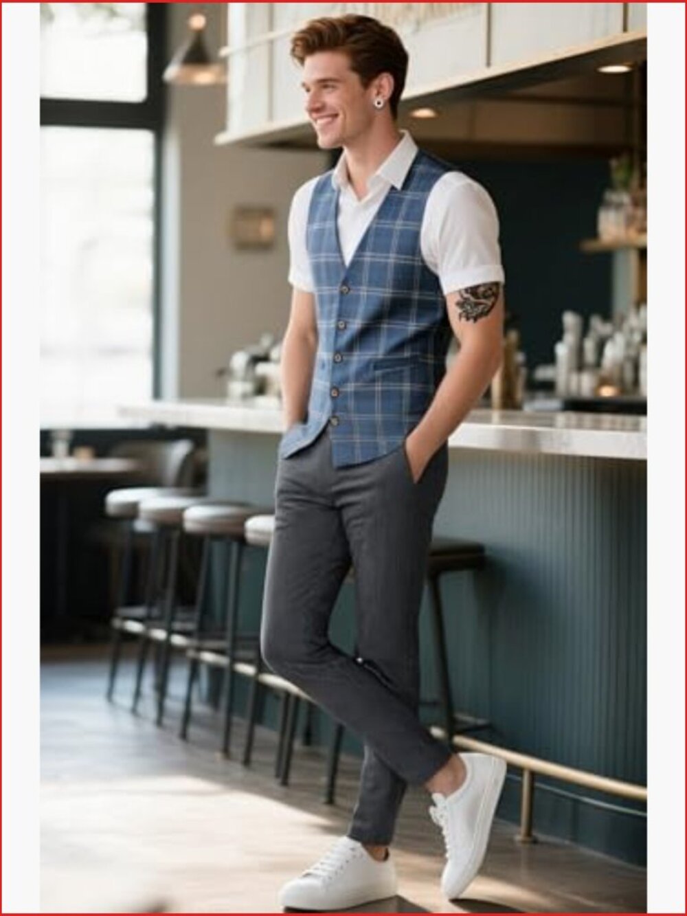 Skinny Dress Pants Plaid Chino for Men - Picture 3 of 7